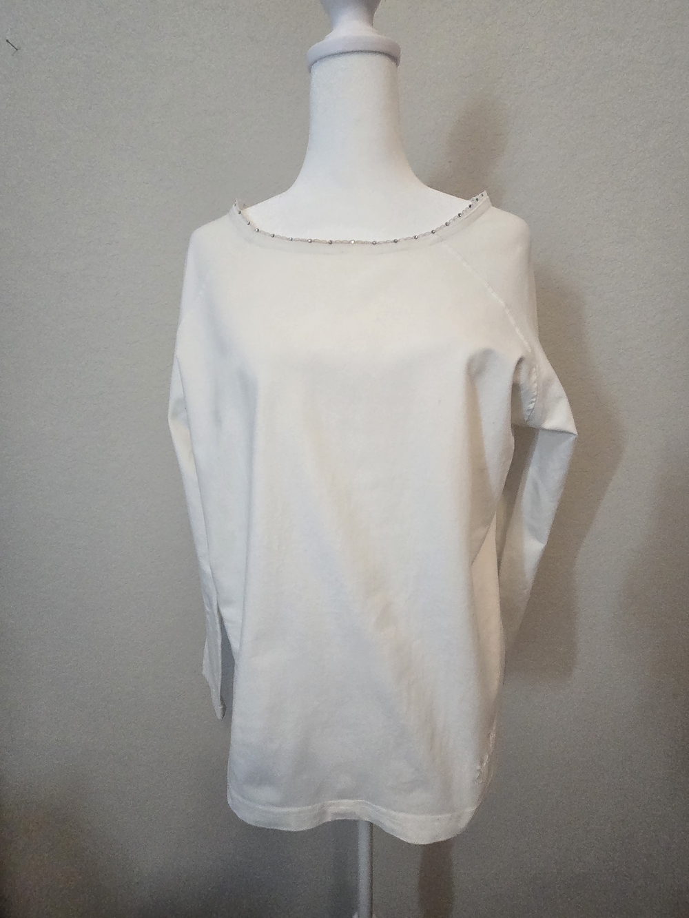 Jonathan Logan Solid White Knit Round Neck Pullover Stretch Lace Top Women’s XL
